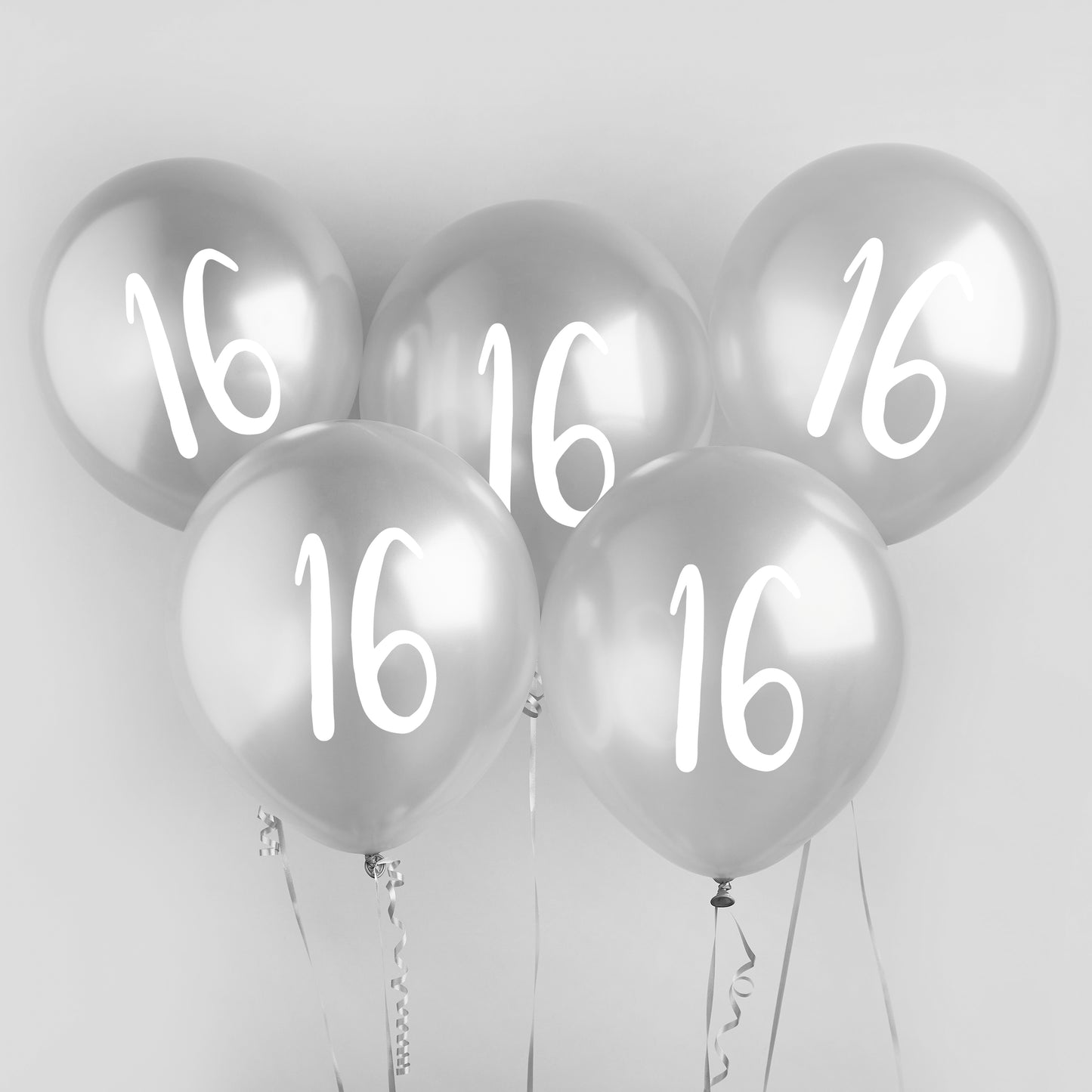 Hootyballoo 5 Pack Silver Number '16' Balloons Birthday Partyware