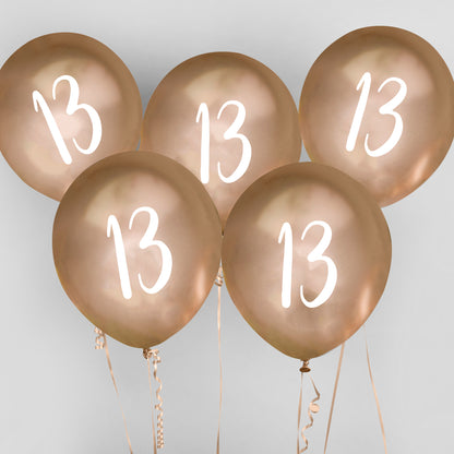 Hootyballoo 5 Pack Gold Number '13' Balloons Birthday Party Decorations