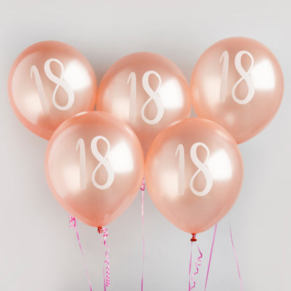Hootyballoo 5 Pack Rose Gold Number '18' Balloons Birthday Partyware