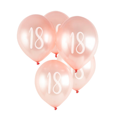 Hootyballoo 5 Pack Rose Gold Number '18' Balloons Birthday Partyware