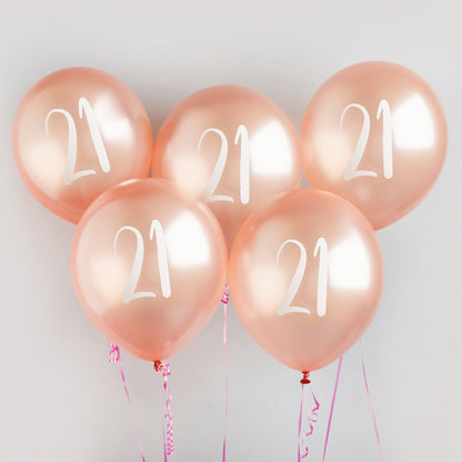 Hootyballoo 5 Pack Rose Gold Number '21' Balloons Birthday Party Decorations