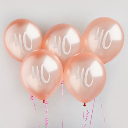 Hootyballoo 5 Pack Rose Gold Number '40' Balloons Birthday Partyware