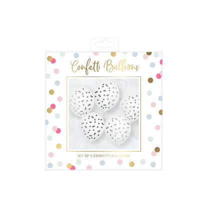 Set Of 5 Silver Confetti Party Balloons Air Or Helium Fill