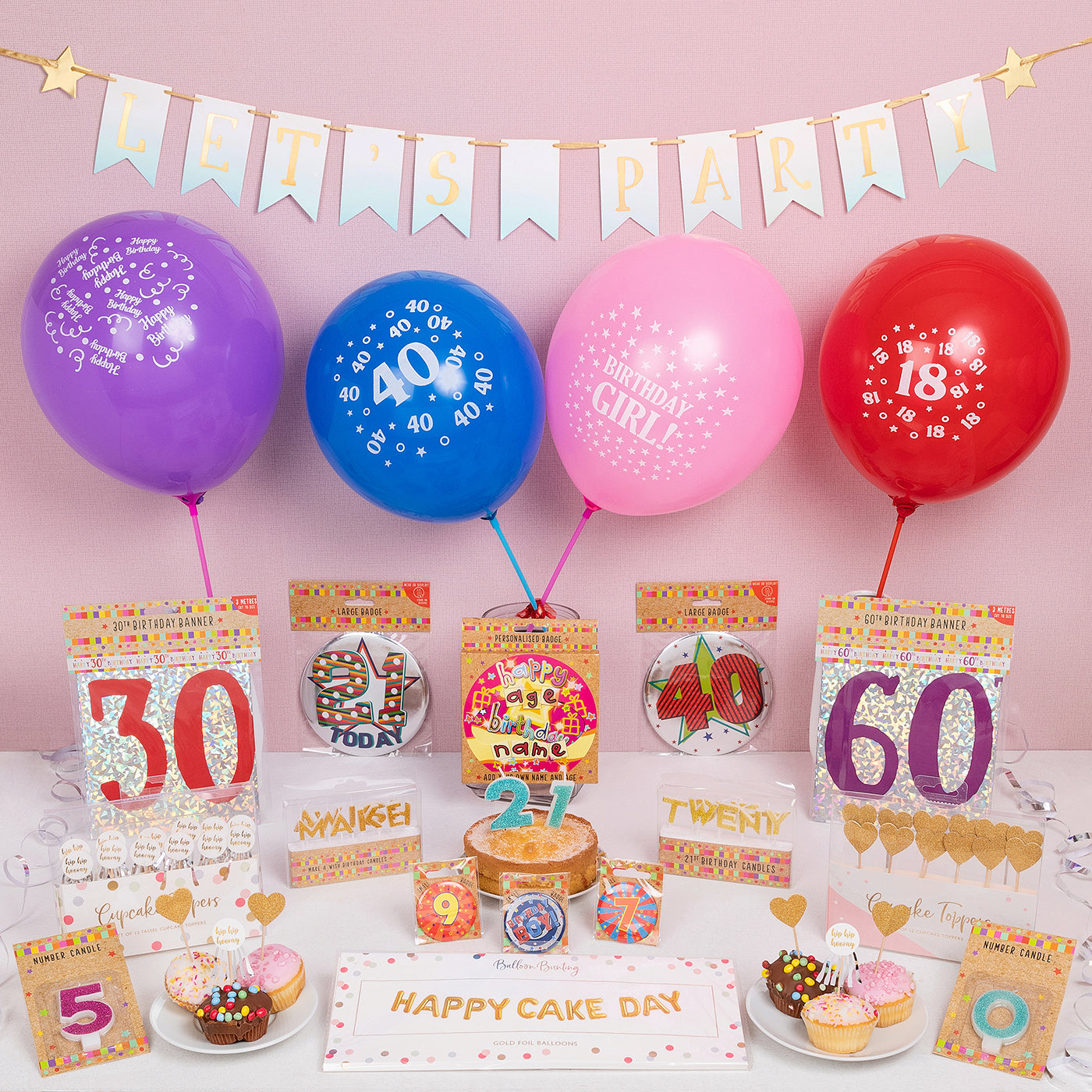 Happy Birthday Foiled Paper Flag & Ribbon Mini Party Bunting