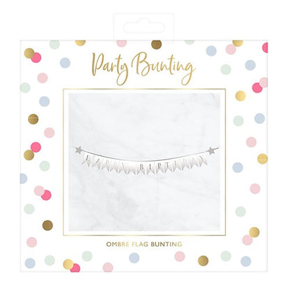 Happy Birthday Foiled Paper Flag & Ribbon Mini Party Bunting