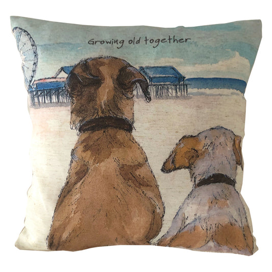 Dogs Growing Old Together Cushion Little Dog Laughed Gift