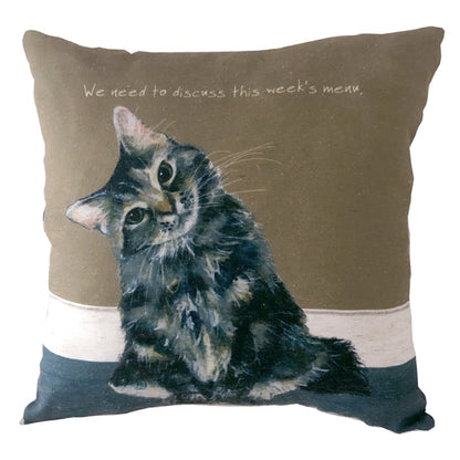 Tabby Cat This Week's Menu Cushion Little Dog Laughed Gift