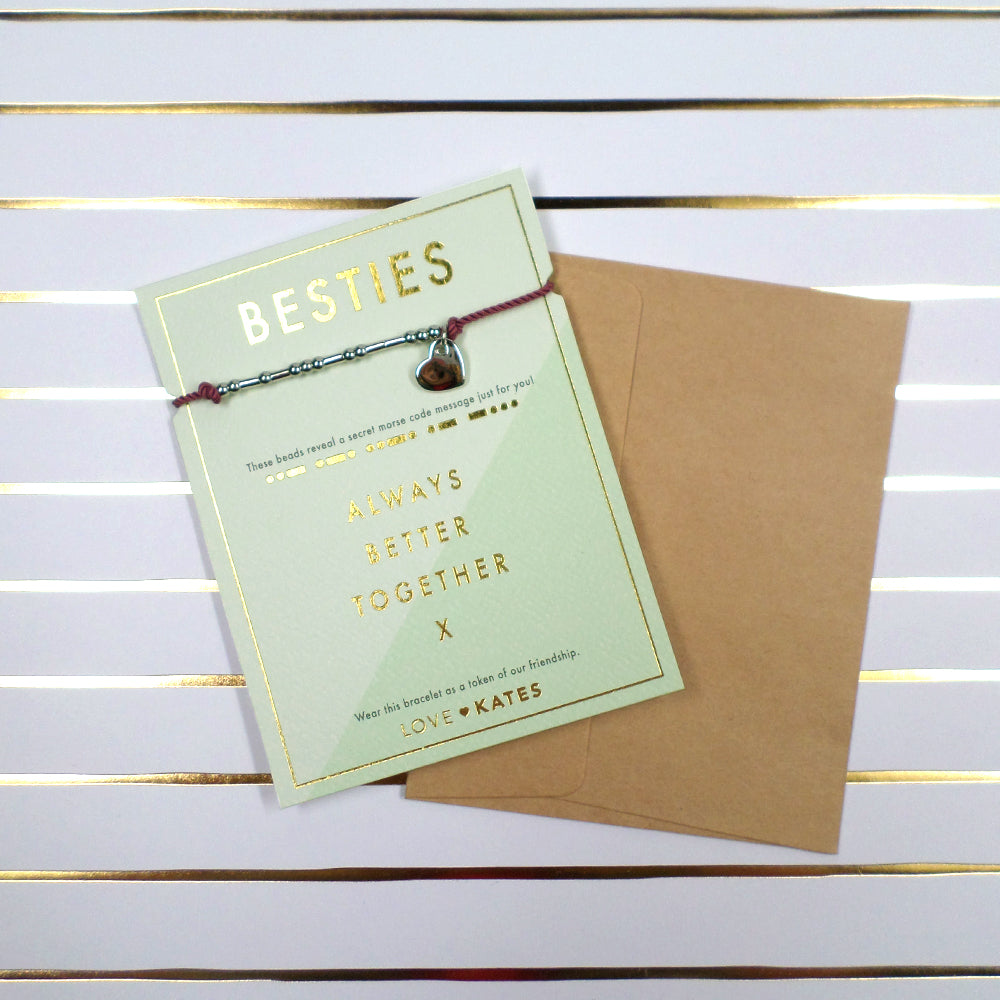 Besties Morse Code Bracelet String With Beads & Heart Charm With Mini Envelope