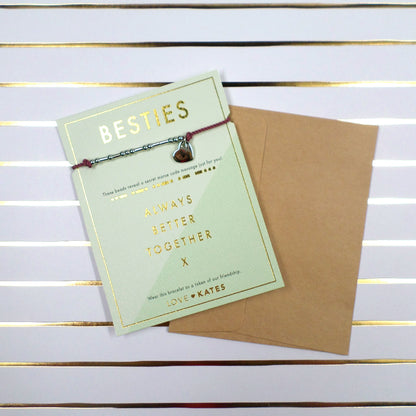 Besties Morse Code Bracelet String With Beads & Heart Charm With Mini Envelope