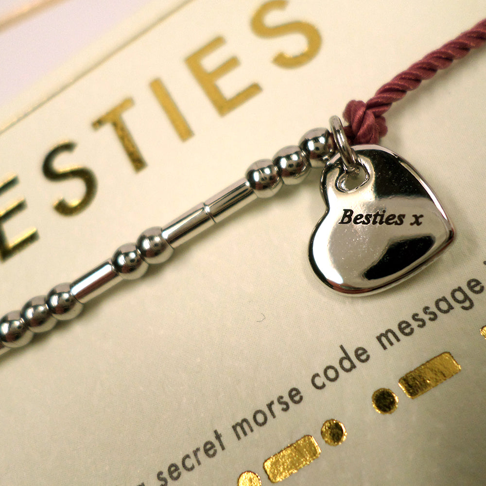 Besties Morse Code Bracelet String With Beads & Heart Charm With Mini Envelope
