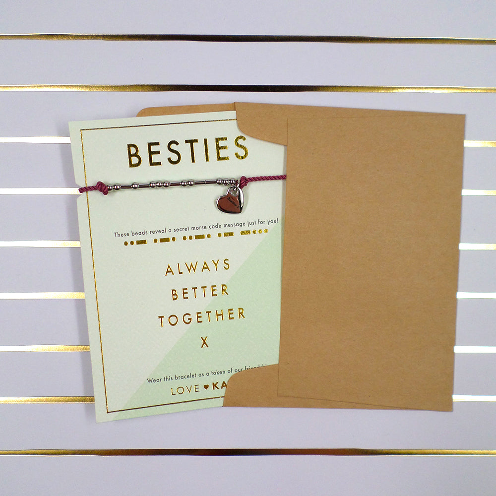 Besties Morse Code Bracelet String With Beads & Heart Charm With Mini Envelope