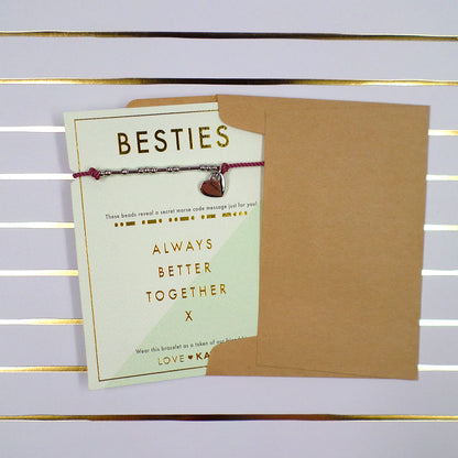 Besties Morse Code Bracelet String With Beads & Heart Charm With Mini Envelope