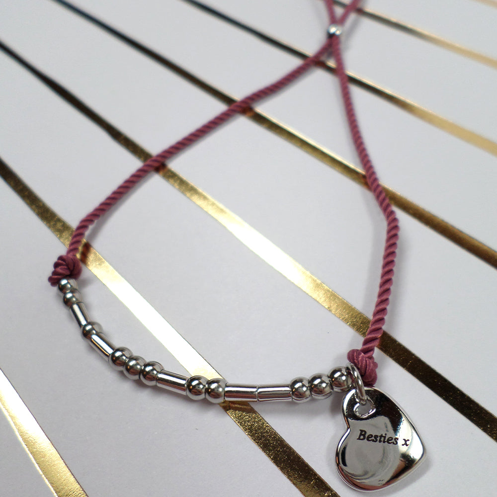 Besties Morse Code Bracelet String With Beads & Heart Charm With Mini Envelope