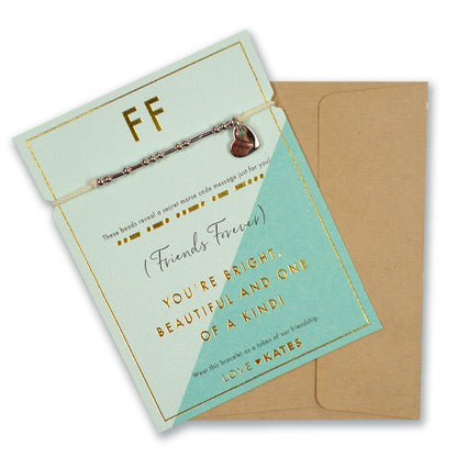 Forever Friends Morse Code Bracelet String With Beads & Heart Charm With Mini Envelope