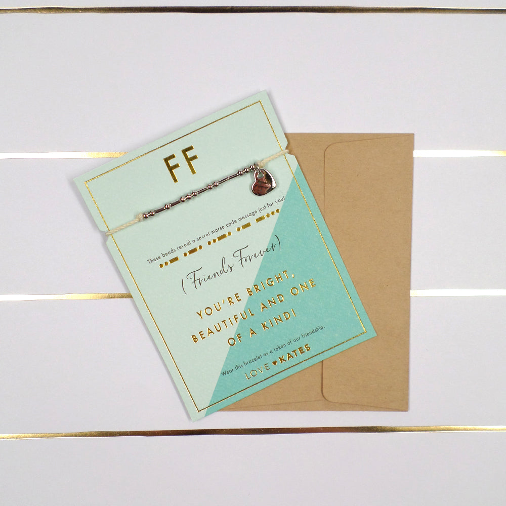 Forever Friends Morse Code Bracelet String With Beads & Heart Charm With Mini Envelope