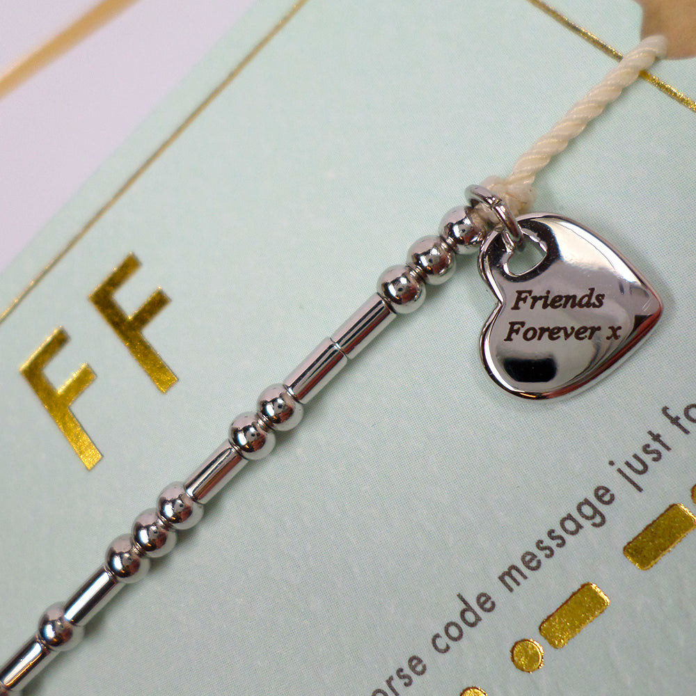 Forever Friends Morse Code Bracelet String With Beads & Heart Charm With Mini Envelope