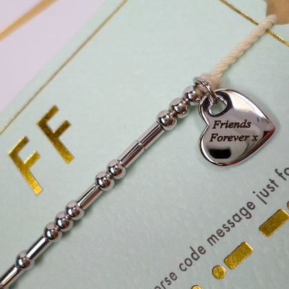 Forever Friends Morse Code Bracelet String With Beads & Heart Charm With Mini Envelope