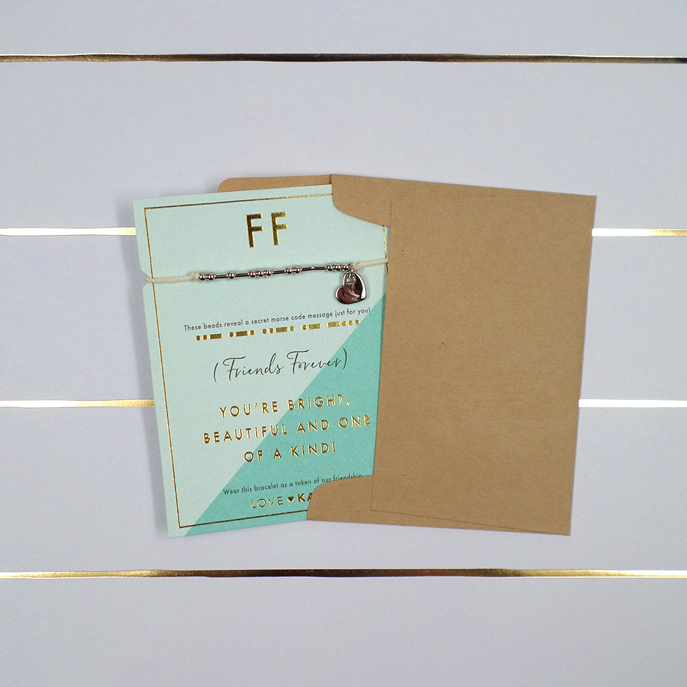 Forever Friends Morse Code Bracelet String With Beads & Heart Charm With Mini Envelope