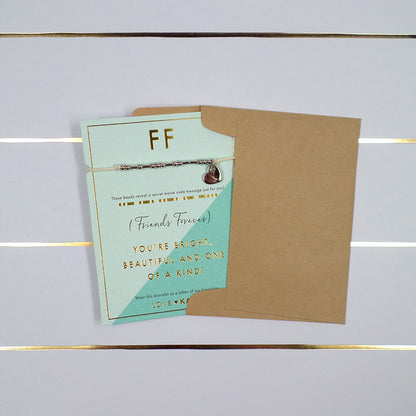 Forever Friends Morse Code Bracelet String With Beads & Heart Charm With Mini Envelope