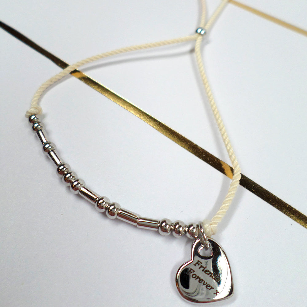 Forever Friends Morse Code Bracelet String With Beads & Heart Charm With Mini Envelope