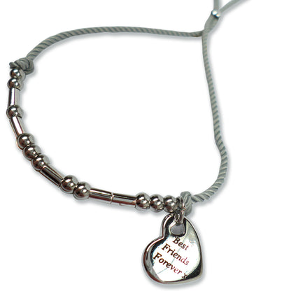BFF Best Friends Forever Morse Code Bracelet String With Beads & Heart Charm With Mini Envelope