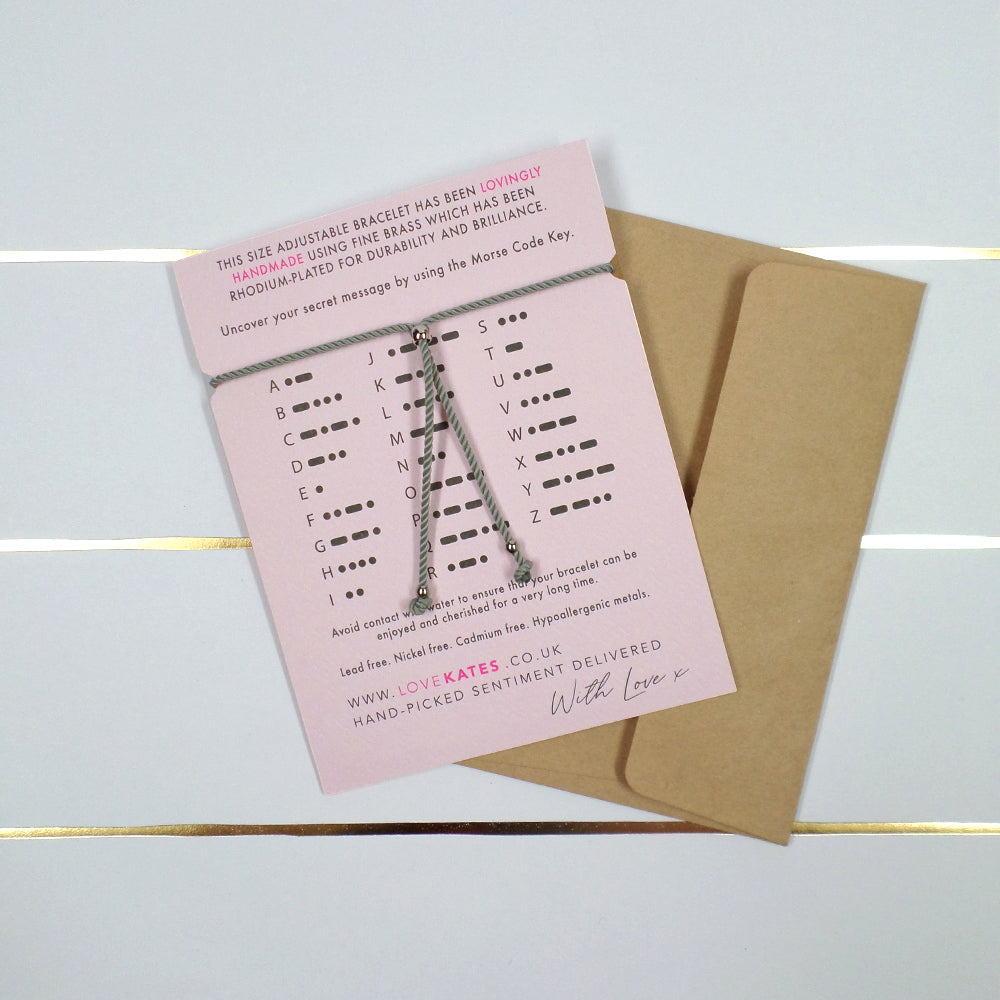 BFF Best Friends Forever Morse Code Bracelet String With Beads & Heart Charm With Mini Envelope