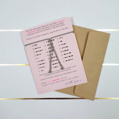 BFF Best Friends Forever Morse Code Bracelet String With Beads & Heart Charm With Mini Envelope