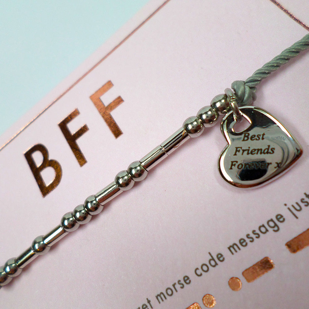 BFF Best Friends Forever Morse Code Bracelet String With Beads & Heart Charm With Mini Envelope