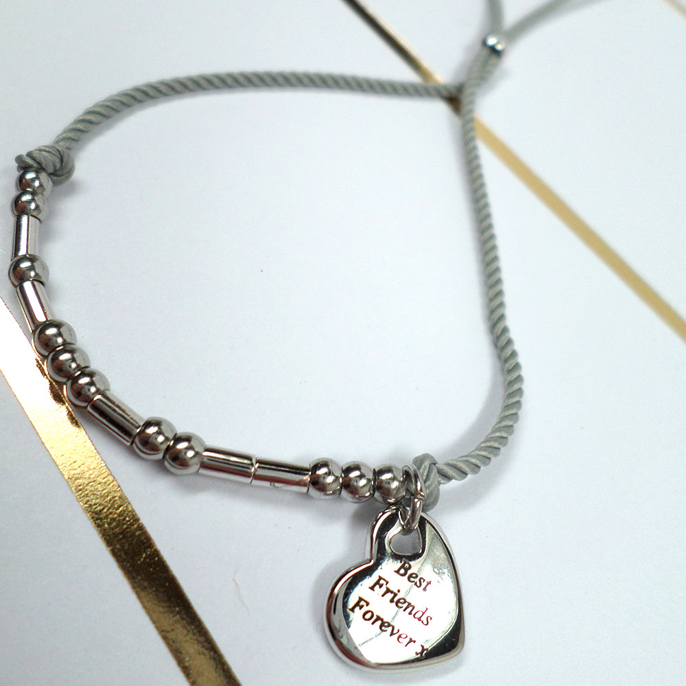 BFF Best Friends Forever Morse Code Bracelet String With Beads & Heart Charm With Mini Envelope