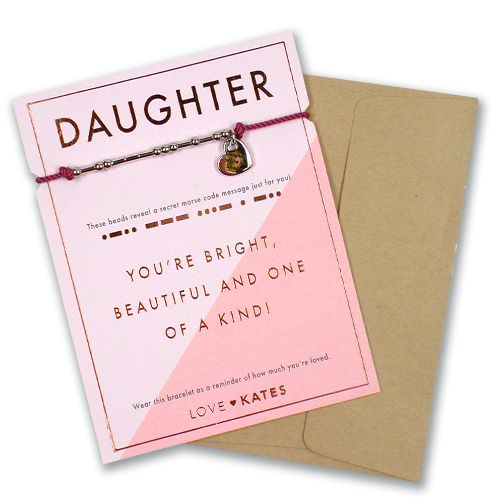 Daughter Morse Code Bracelet String With Beads & Heart Charm With Mini Envelope