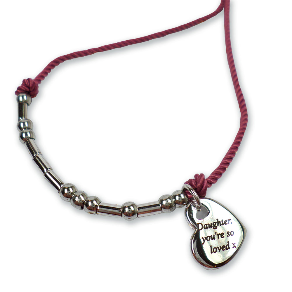 Daughter Morse Code Bracelet String With Beads & Heart Charm With Mini Envelope