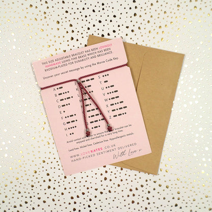 Daughter Morse Code Bracelet String With Beads & Heart Charm With Mini Envelope