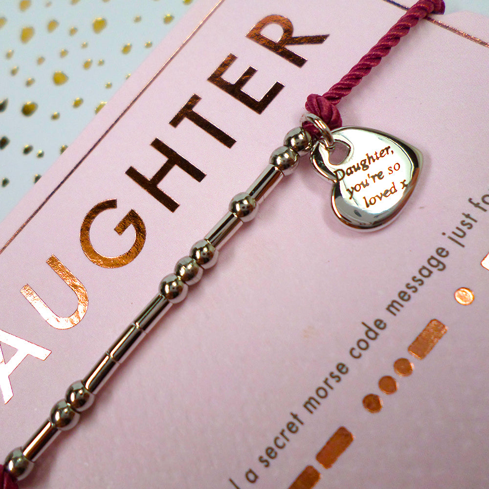Daughter Morse Code Bracelet String With Beads & Heart Charm With Mini Envelope
