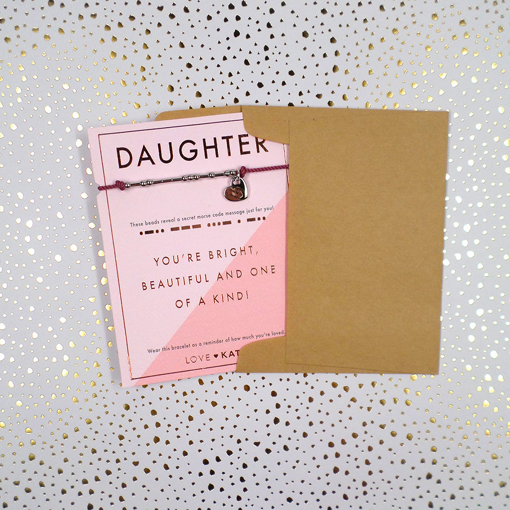 Daughter Morse Code Bracelet String With Beads & Heart Charm With Mini Envelope