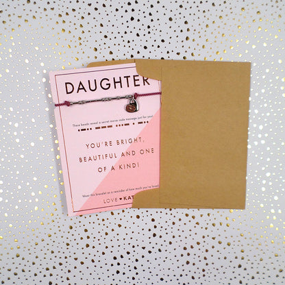 Daughter Morse Code Bracelet String With Beads & Heart Charm With Mini Envelope