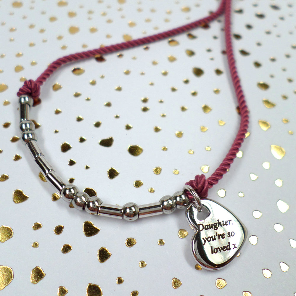 Daughter Morse Code Bracelet String With Beads & Heart Charm With Mini Envelope