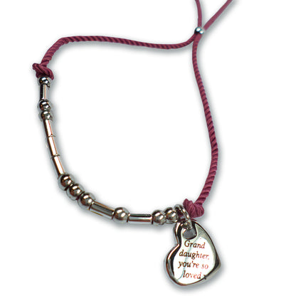 Granddaughter Morse Code Bracelet String With Beads & Heart Charm With Mini Envelope