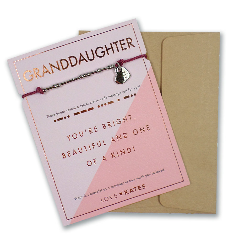 Granddaughter Morse Code Bracelet String With Beads & Heart Charm With Mini Envelope