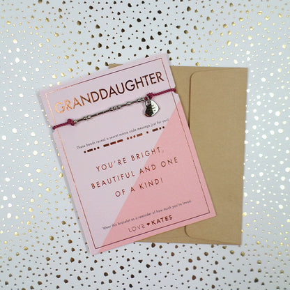 Granddaughter Morse Code Bracelet String With Beads & Heart Charm With Mini Envelope