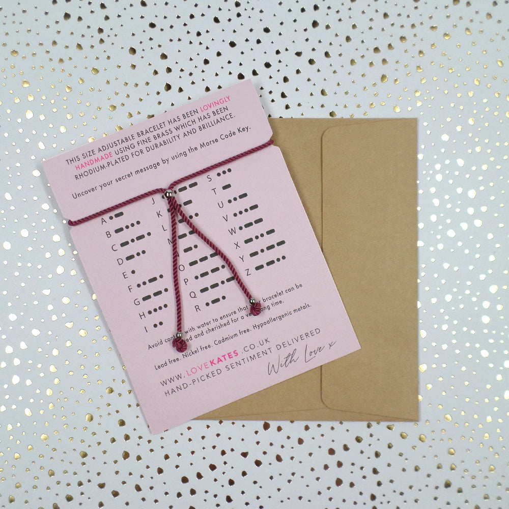 Granddaughter Morse Code Bracelet String With Beads & Heart Charm With Mini Envelope