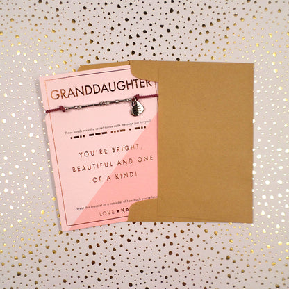 Granddaughter Morse Code Bracelet String With Beads & Heart Charm With Mini Envelope