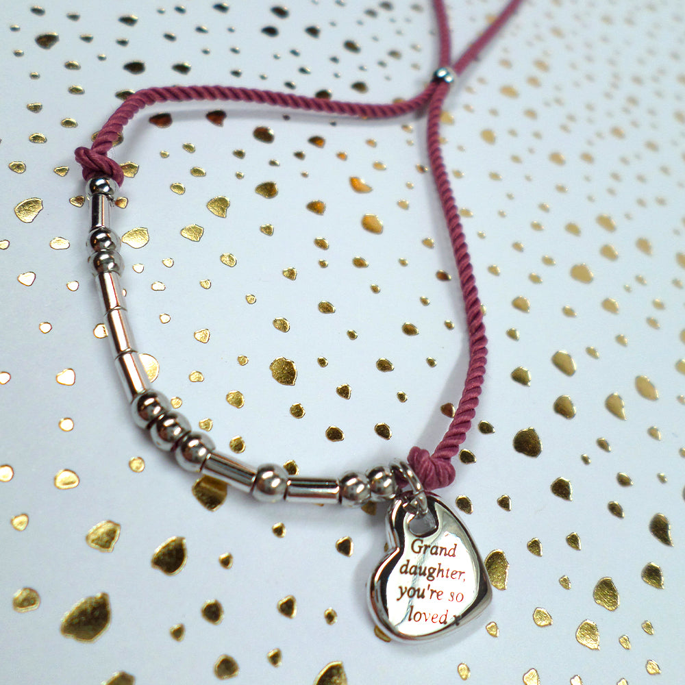 Granddaughter Morse Code Bracelet String With Beads & Heart Charm With Mini Envelope