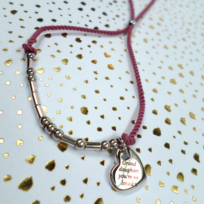 Granddaughter Morse Code Bracelet String With Beads & Heart Charm With Mini Envelope