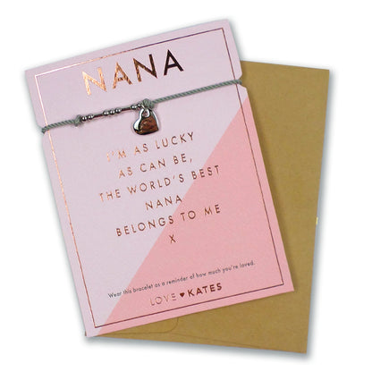 Nana Worlds Best Bracelet String With Beads & Heart Charm With Mini Envelope