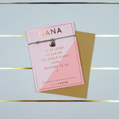 Nana Worlds Best Bracelet String With Beads & Heart Charm With Mini Envelope