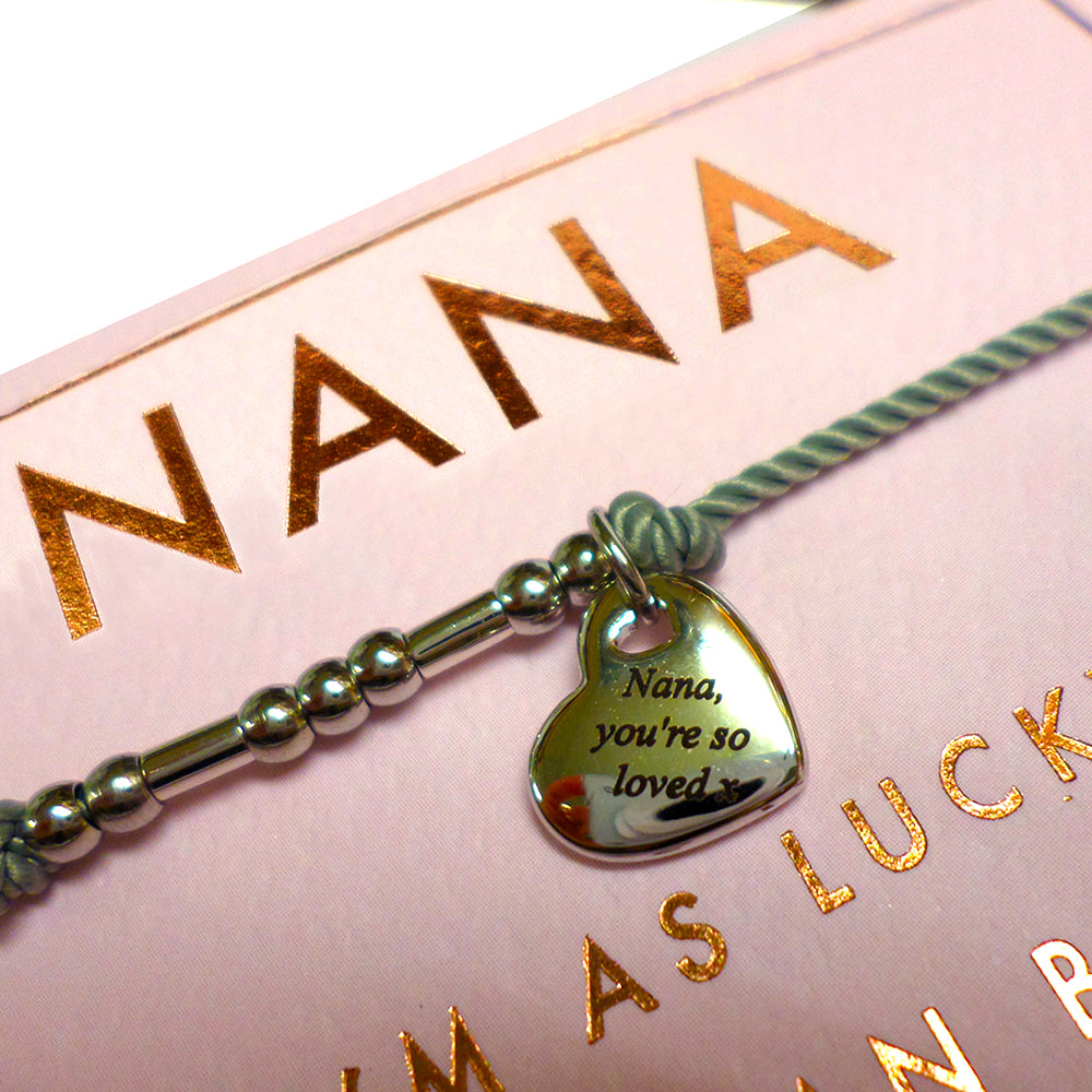 Nana Worlds Best Bracelet String With Beads & Heart Charm With Mini Envelope