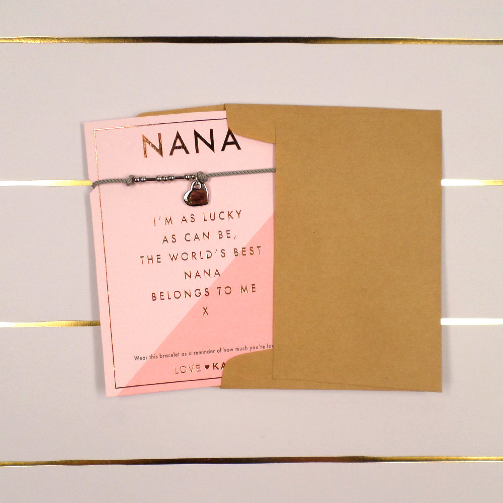 Nana Worlds Best Bracelet String With Beads & Heart Charm With Mini Envelope