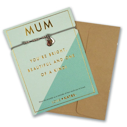 Mum You're One Of A Kind Bracelet String With Beads & Heart Charm With Mini Envelope