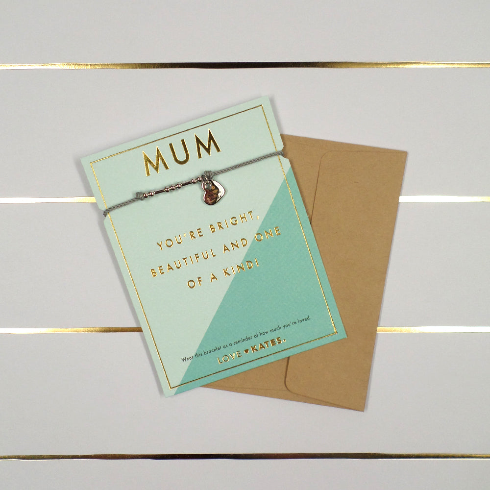 Mum You're One Of A Kind Bracelet String With Beads & Heart Charm With Mini Envelope