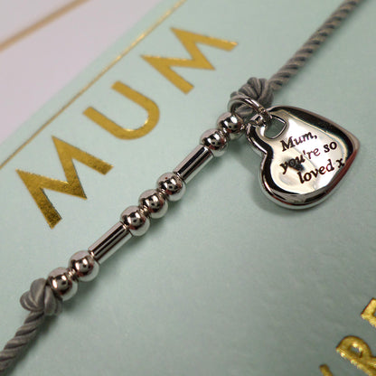 Mum You're One Of A Kind Bracelet String With Beads & Heart Charm With Mini Envelope